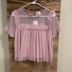 Mauve Sheer Crop Top w/ Ruffles
